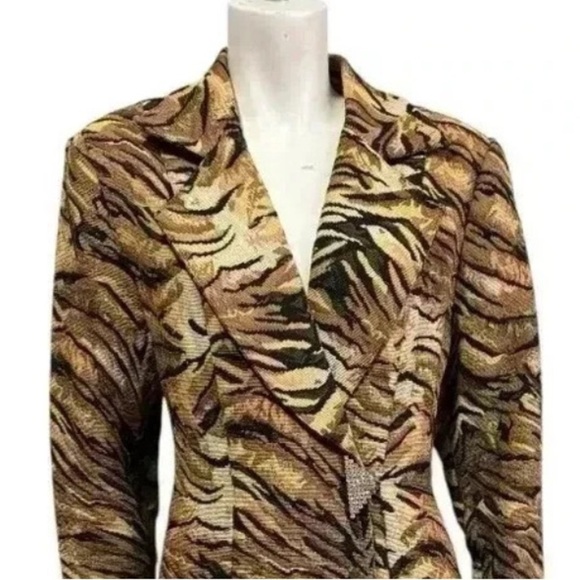 Donna Vinci Couture Tiger Print Long Coat-Size 14 Animal Print Statement Jacket - Picture 3 of 16